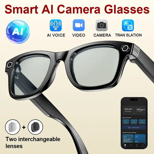 ULMIED Smart Camera Glasses, 8MP Camera for Everyday Recording, Hands-Free Wearable Glasses with Bluetooth Audio, Photochromic Lens, Outdoor Travel Glasses