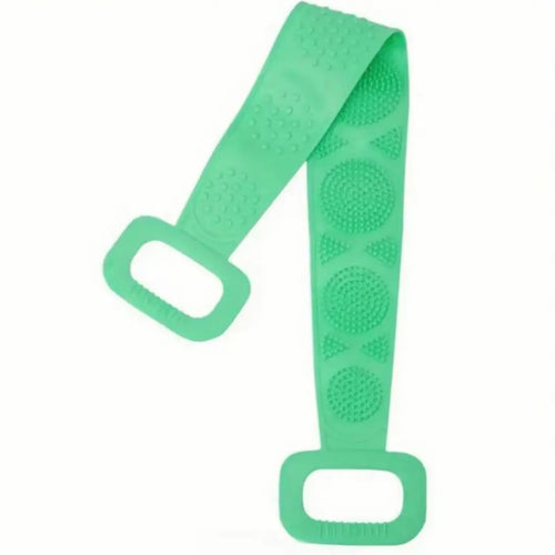 Double-Sided Silicone Back Scrubber, Exfoliating Body Brush Strap, Gentle Bathing Accessory for All Skin Types, Body Brush for Showering, Flexible Silicone Body Brushes,back to school - Color: Green Bath Scrubber