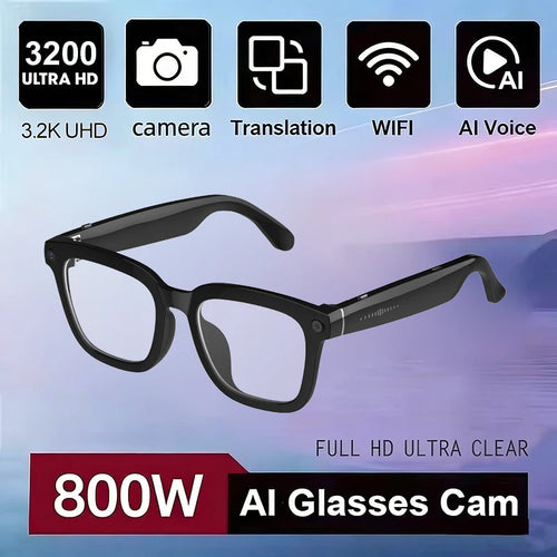 800W Camera AI Smart Glasses Men Translation Sunglasses Waterproof Bluetooth Call Photo Video Sport Driving Outdoor Glasses - Color: Transparent