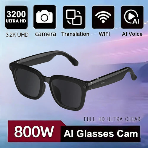 800W Camera AI Smart Glasses Men Translation Sunglasses Waterproof Bluetooth Call Photo Video Sport Driving Outdoor Glasses